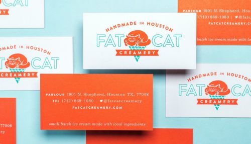Business card and stationery for Fat Cat Creamery | Designed by Field of Study: A branding and graphic design consultancy | Houston TX | Jennifer Blanco & John Earles