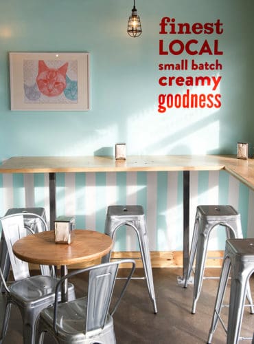 Hand painted signage and interior space design for Fat Cat Creamery | Designed by Field of Study: A branding and graphic design consultancy | Houston TX | Jennifer Blanco & John Earles