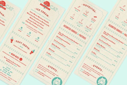 Printed menu design for Fat Cat Creamery | Designed by Field of Study: A branding and graphic design consultancy | Houston TX | Jennifer Blanco & John Earles