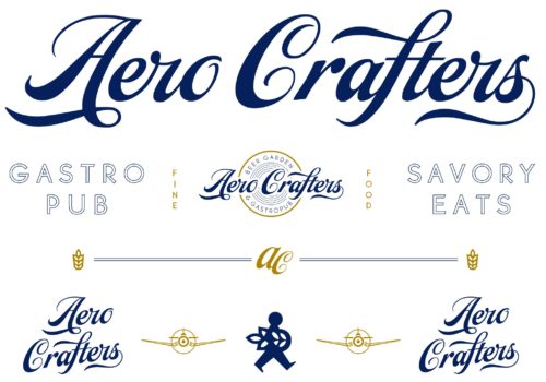 Logo Marks and variations for Aero Crafters Beer Garden, Victoria | Designed by Field of Study: A branding and graphic design consultancy | Houston TX | Jennifer Blanco & John Earles