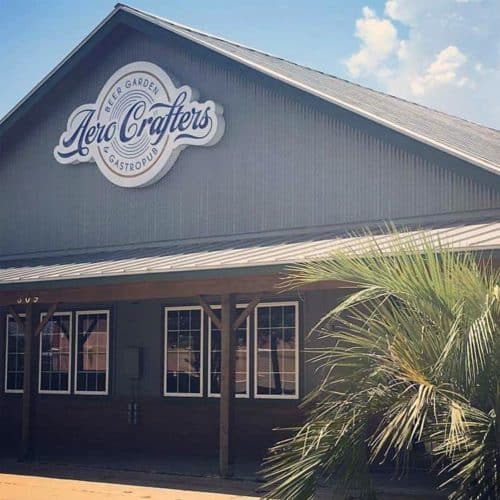 Cloud Style Channel Letter Signage for Aero Crafters Beer Garden, Victoria | Designed by Field of Study: A branding and graphic design consultancy | Houston TX | Jennifer Blanco & John Earles
