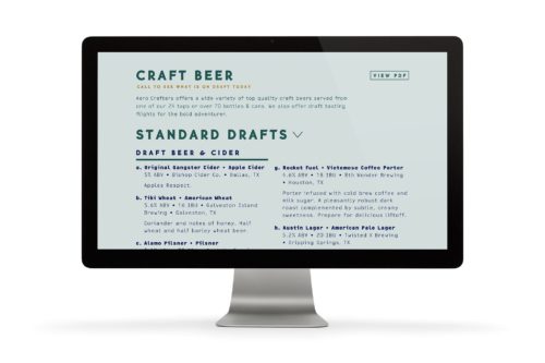 Website design and development for Aero Crafters Beer Garden, Victoria | Designed by Field of Study: A branding and graphic design consultancy | Houston TX | Jennifer Blanco & John Earles