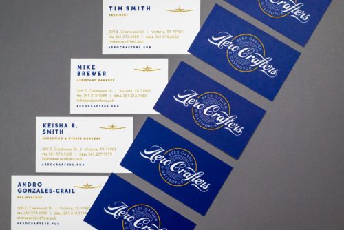 Stationery and business cards for Aero Crafters Beer Garden, Victoria | Designed by Field of Study: A branding and graphic design consultancy | Houston TX | Jennifer Blanco & John Earles