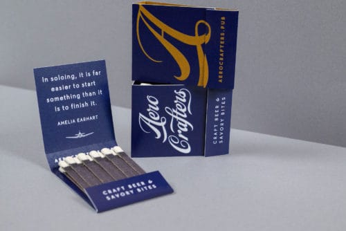 Custom Matchbooks for Aero Crafters Beer Garden, Victoria | Designed by Field of Study: A branding and graphic design consultancy | Houston TX | Jennifer Blanco & John Earles
