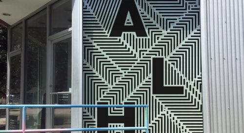 Window signage for Art League Houston | Designed by Field of Study: A branding and graphic design consultancy | Houston TX | Jennifer Blanco & John Earles