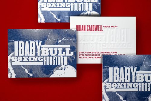 Embossed and letterpress printed business cards for Baby Bull Boxing | Designed by Field of Study: A branding and graphic design consultancy | Houston TX | Jennifer Blanco & John Earles