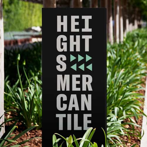 Branding, environmental graphics, signage, and wayfinding for Heights Mercantile, Houston, Texas | Field of Study: A Design & Branding Consultancy