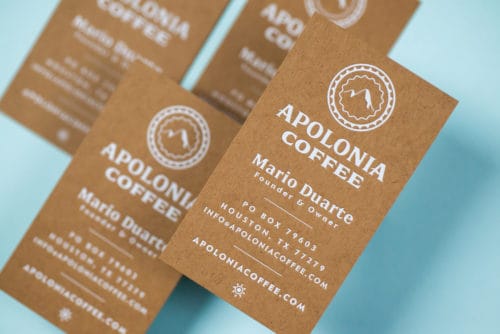 Foil stamped business cards for Apolonia Coffee | Designed by Field of Study: A branding and graphic design consultancy | Houston TX | Jennifer Blanco & John Earles