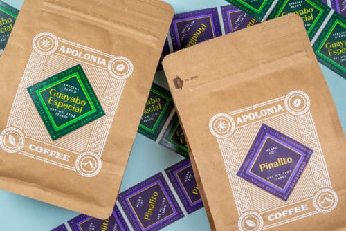 Packaging and retail coffee bag for Apolonia Coffee | Designed by Field of Study: A branding and graphic design consultancy | Houston TX | Jennifer Blanco & John Earles