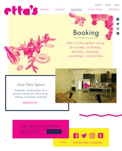 Brand development, website, graphic design, and marketing collateral for Etta's kitchen, Houston, Texas | Field of Study: A Design & Branding Consultancy
