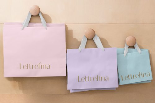 Custom shopping bags for Lettrefina Linens & Monogrammes | Designed by Field of Study: A branding and graphic design consultancy | Houston TX | Jennifer Blanco & John Earles