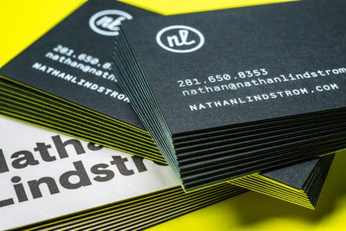 Letterpress printed and foil stamped duplex business cards for Nathan Lindstrom Photography | Designed by Field of Study: A branding and graphic design consultancy | Houston TX | Jennifer Blanco & John Earles