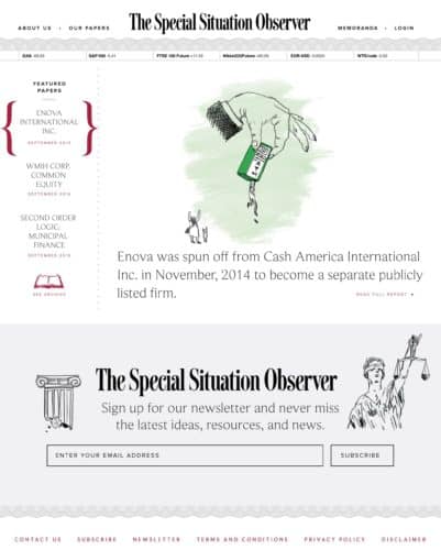 Desktop view of the website design for The Special Situation Observer | Designed by Field of Study: A branding and graphic design consultancy | Houston TX | Jennifer Blanco & John