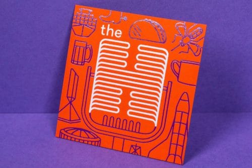 Foil stamped business cards for Luke Brawner's podcast, the H | Designed by Field of Study: A branding and graphic design consultancy | Houston TX | Jennifer Blanco & John Earles