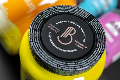 Custom packaging for 619 Labs fitness and nutritional supplements, top panel detail | Designed by Field of Study: A branding and graphic design consultancy | Houston TX | Jennifer Blanco & John Earles