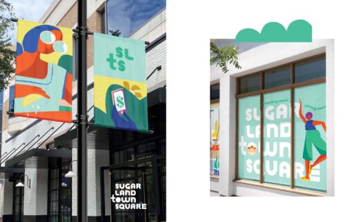 Sugar Land Town Square signage and banners | branding by Field of Study (FoS)