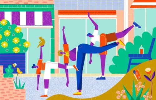 Sugar Land Town Square yoga illustration by Ellice Weaver | Field of Study (FoS)