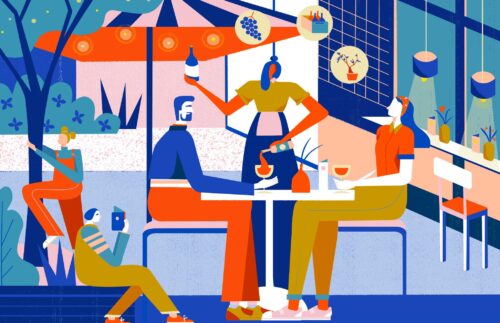Sugar Land Town Square dining illustration by Ellice Weaver | Field of Study (FoS)